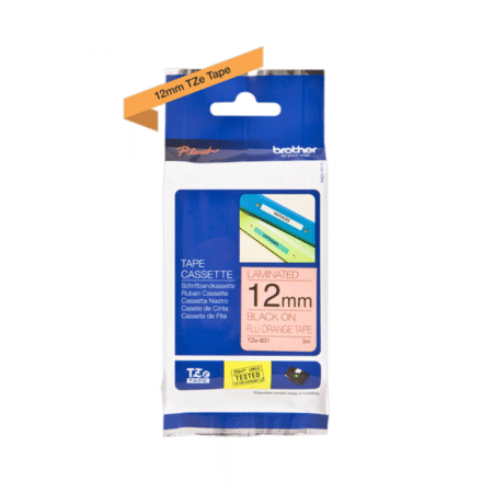 TZe-B31 crna na narandžasto fluo 12mm