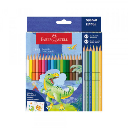Drvene Bojice Faber Castell Dino Klasik 1/18 +3 met+3 neon + stikeri 111222