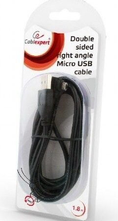 CCB-USB2-AMmDM90-6 Gembird USB 2.0 AM to Double-sided right angle Micro-USB cable, 1.8M