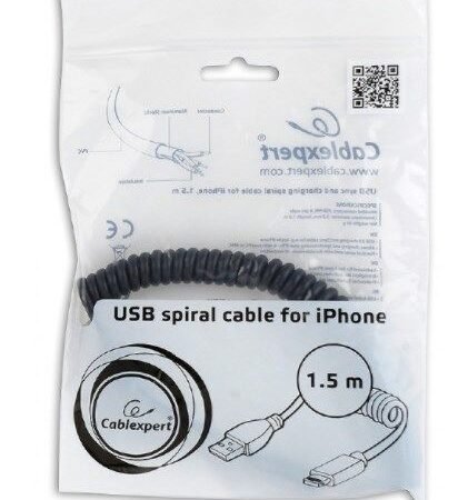 CC-LMAM-1.5M USB sync and charging spiral cable for iPhone, 1.5 m, black
