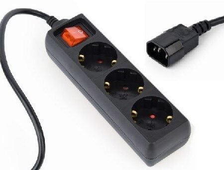 EG-PSU3-01 Gembird UPS naponski kabl, 3 Shuko uticnice, 16A, C14 plug, 0.6m, black (Alt. PC-SFC14M)