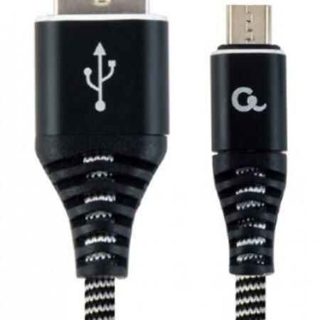 CC-USB2B-AMmBM-1M-BW Gembird Premium cotton braided Micro-USB charging - data cable,1m, black/white