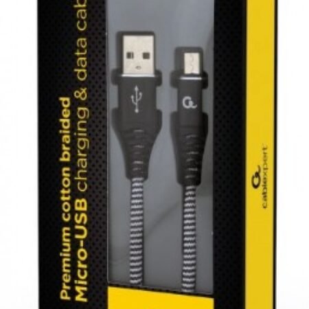CC-USB2B-AMmBM-2M-BW Gembird Premium cotton braided Micro-USB charging - data cable,2m, black/white