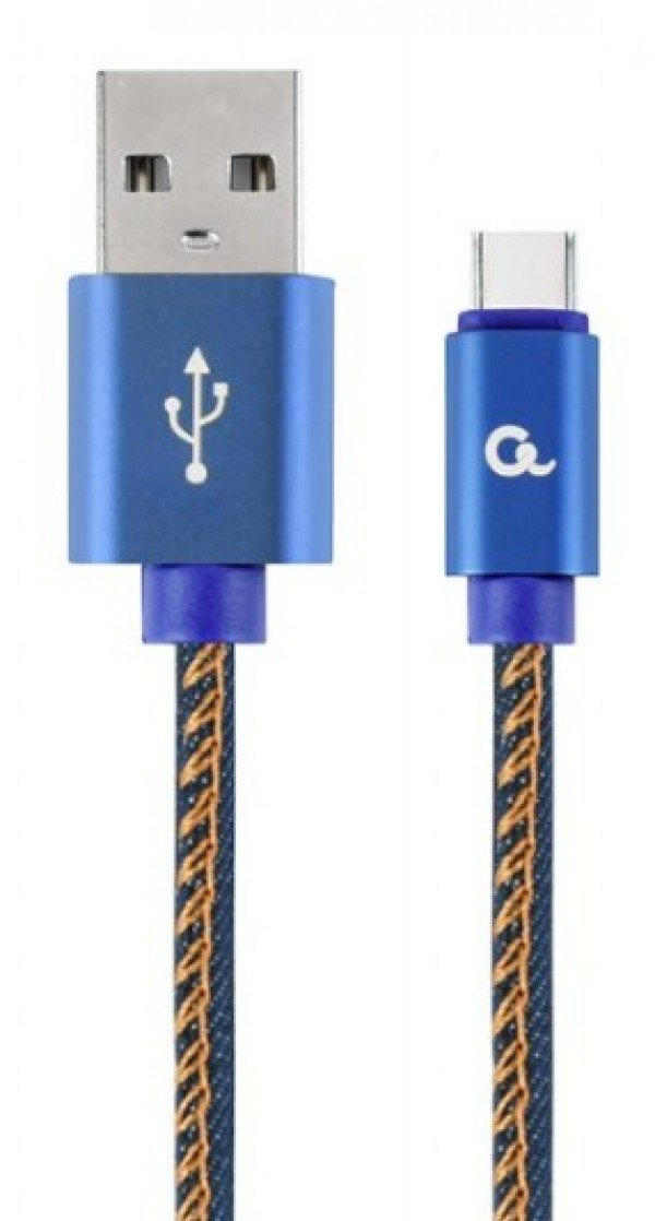 CC-USB2J-AMCM-2M-BL Gembird Premium jeans (denim) Type-C USB cable with metal connectors, 2 m, blue - Slika 2