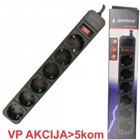 SPG6-B-6 (3G1.5) ** Gembird produzni kabl sa zastitom 6 uticnica(3x1.5mm, 16A,3500W)1.8m black (439)