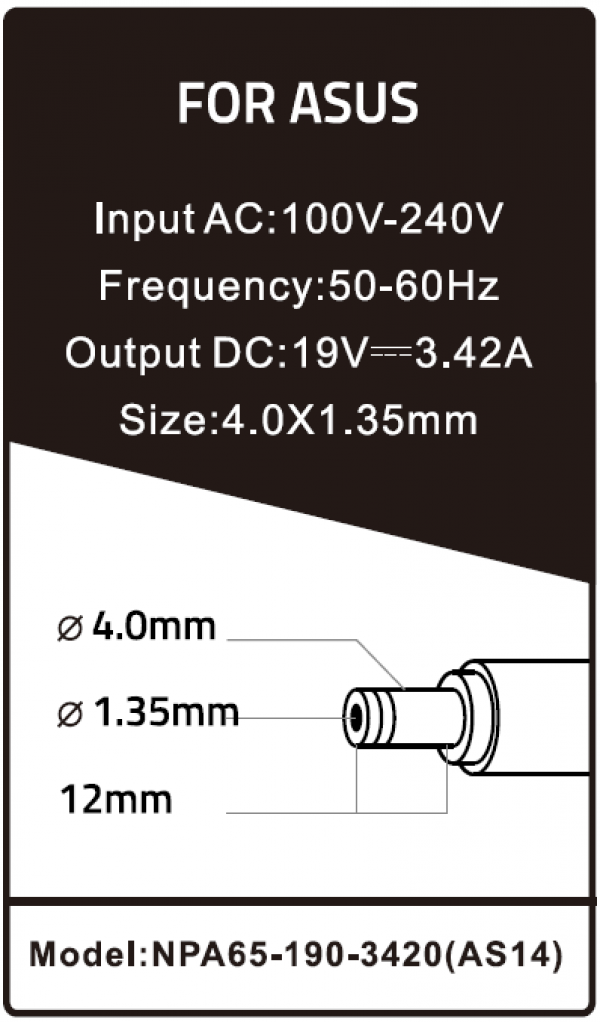 NPA65-190-3420 (AS14) Gembird punjac za laptop 65W-19V-3.42A, 4.0x1.35mm black - Slika 3