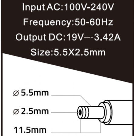 NPA65-190-3420 (AS12) Gembird punjac za laptop 65W-19V-3.42A, 5.5x2.5mm black (Alt=AS16)