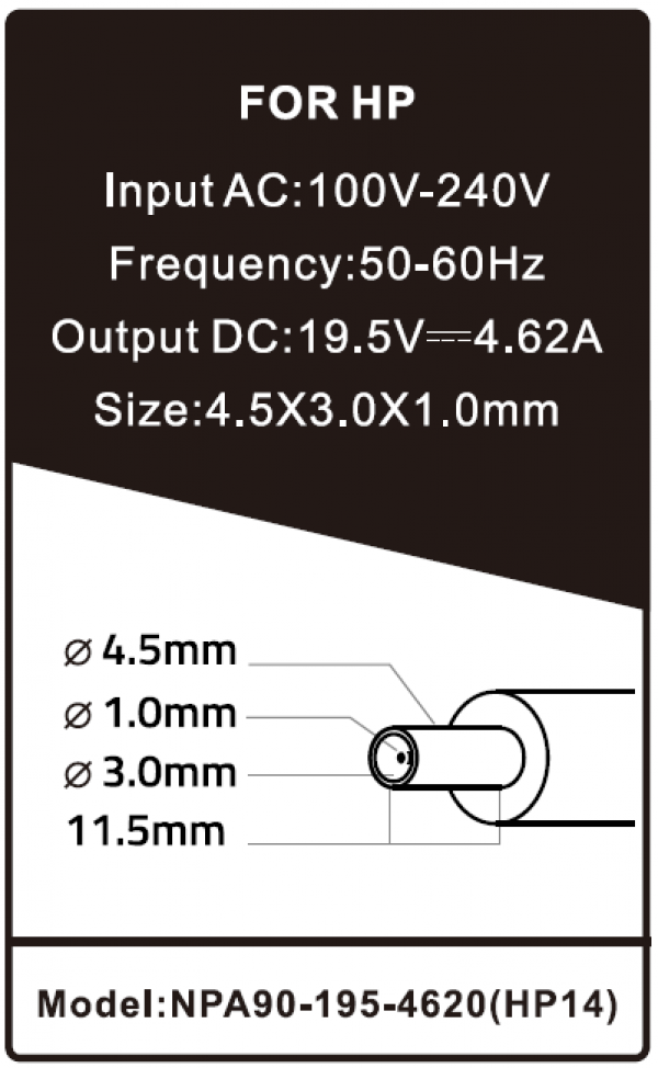 NPA90-195-4620 (HP14) Gembird punjac za laptop 90W-19.5V-4.62A, 4.5x3.0mm blue PIN