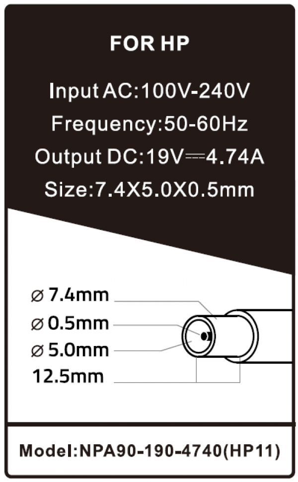 NPA90-190-4740 (HP11) Gembird punjac za laptop 90W-19V-4.74A, 7.4x5.0mm black PIN - Slika 3