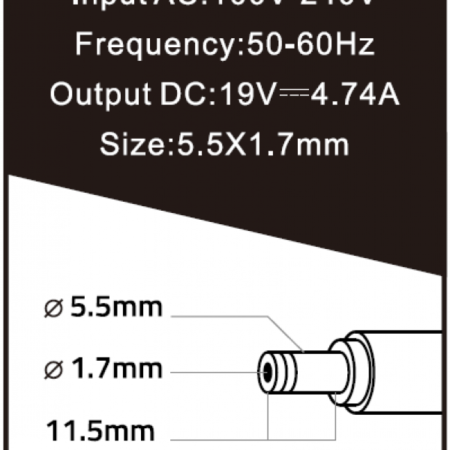 NPA90-190-4740 (AC09) Gembird punjac za laptop 90W-19V-4.74A, 5.5x1.7mm yellow