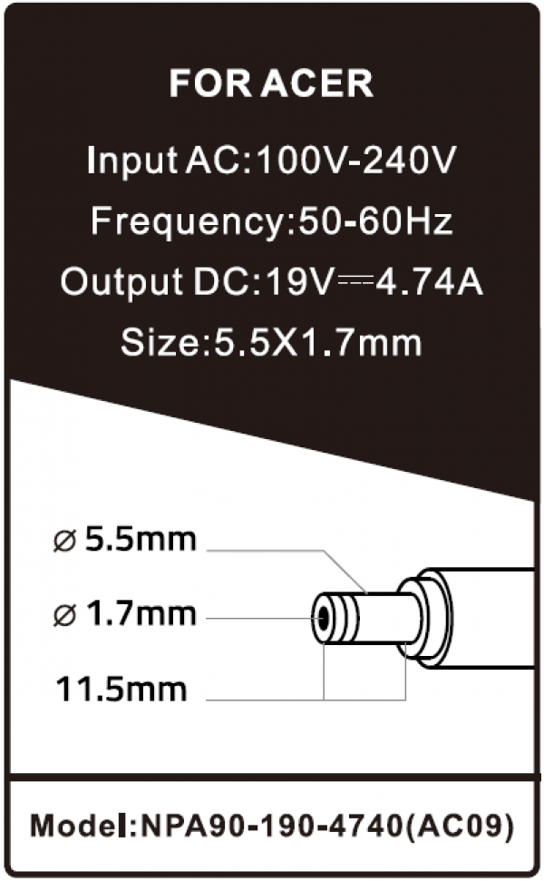NPA90-190-4740 (AC09) Gembird punjac za laptop 90W-19V-4.74A, 5.5x1.7mm yellow