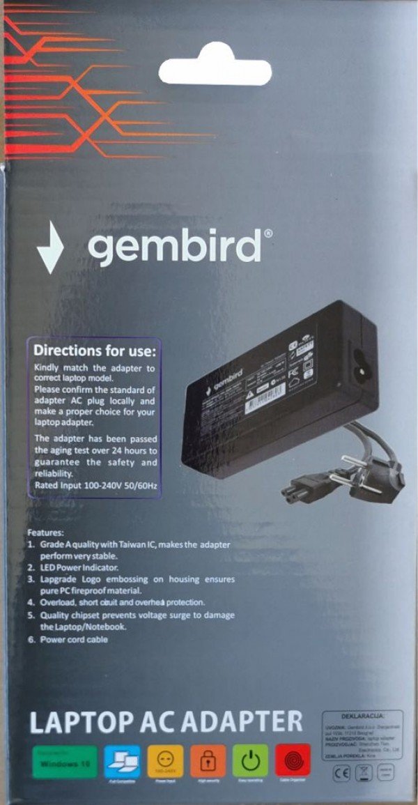 NPA65-185-3500 (HP04) Gembird punjac za laptop 65W-18.5V-3.5A, 7.4x5.0mm black PIN (Alt=HP11)