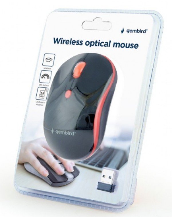 MUSW-4B-03-R Gembird Bezicni mis 2,4GHz opticki USB 800-1600Dpi black/red 103mm - Slika 2