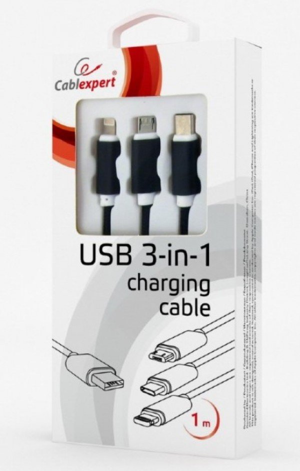 CC-USB2-AM31-1M Gembird USB 3-u-1 kabl za punjenje 8-pin, Type-C, microUSB, crni, 1m - Slika 2