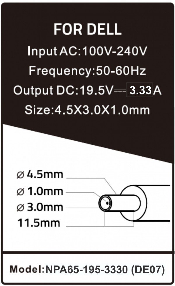 NPA65-195-3330 (DE07) Gembird punjac za laptop 65W-19.5V-3.33A, 4.5x3.0mm Black PIN - Slika 4