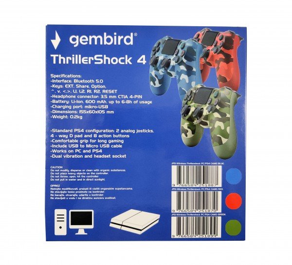JPD-Wireless-Thrillershock PC/PS4 CAMO RED Gembird Bezicni gamepad sa dvostrukom vibracijom v2 - Slika 3