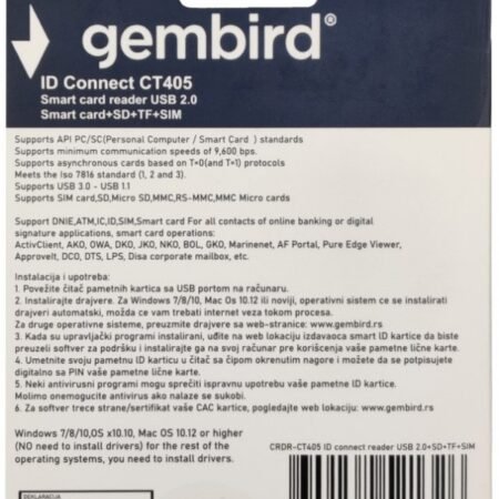 CRDR-CT405 ** Smart card reader USB2.0 Citac licne karte, sobracajne bank. +SD+TF+SIM reader (959)