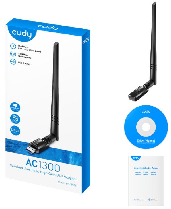 Cudy WU1400 AC1300 Wi-Fi USB 3.0 Adapter,2.4+5Ghz,5dBi high gain detach.antenna,AP(Alt.U1,U6) - Slika 4