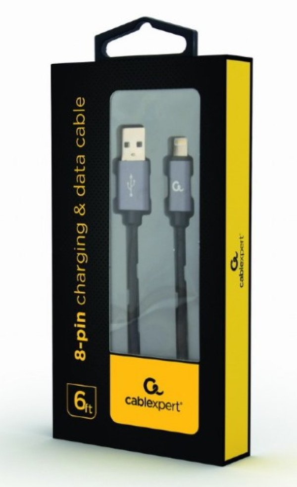 CCB-mUSB2B-AMLM-6 Gembird Cotton braided 8-pin cable with metal connectors, 1.8 m, black, blister - Slika 2