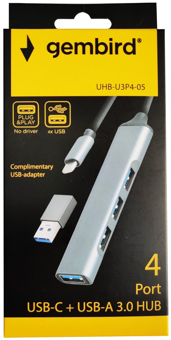 UHB-U3P4-05 ** Gembird HUB Type-C+A to 4*USB3.0 Aluminum ( 688)