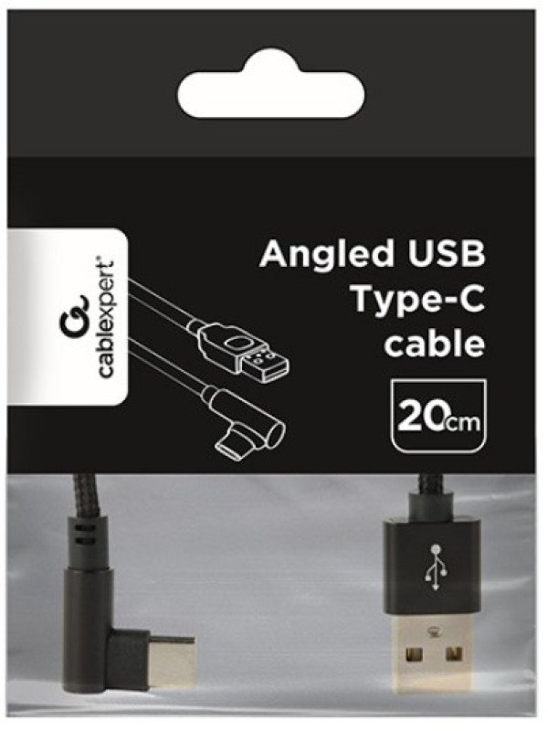 CC-USB2-AMCML-0.2M Gembird pod uglom USB Type-C kabl za punjenje i prenos podataka, 0.2 m, black