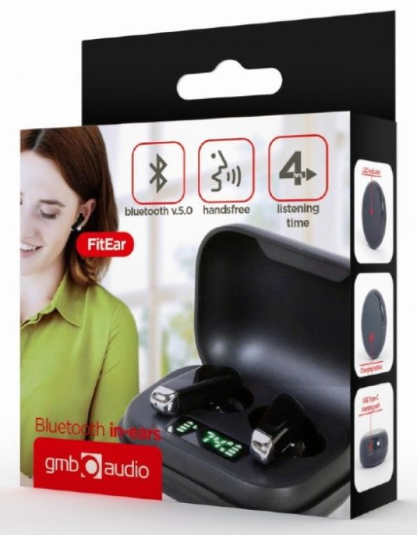 FitEar-X300B Gembird bluetooth V5.0 slusalice, LED, TWS, black - Slika 3