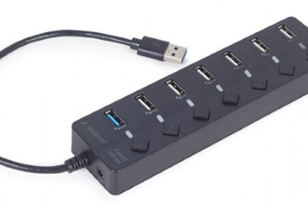 UHB-U3P1U2P6P-01 Gembird 7-port USB hub (1xUSB 3.1 + 6xUSB 2.0) with switches, black