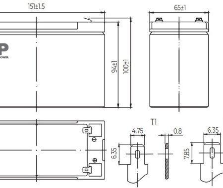 NPP NP12V-9Ah-T1, AGM BATTERY, C20=9AH, T1, 151x65x94x100, 2,5KG, BLACK
