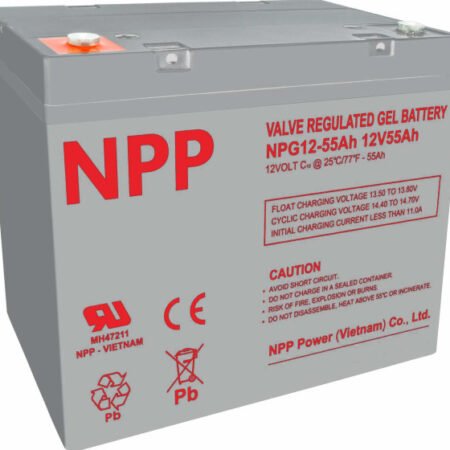 NPP NPG12V-55Ah, GEL BATTERY, C20=55AH, T14, 230*138*208*212, 15KG, Light grey