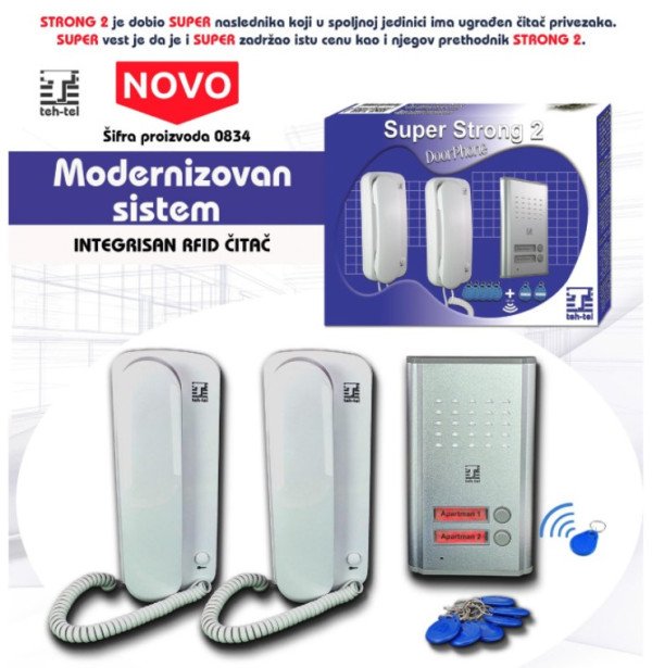 Teh Tel Zicni interfon sa RFID citacem SUPER STRONG 2, dve unutrasnje slusalice - Slika 2