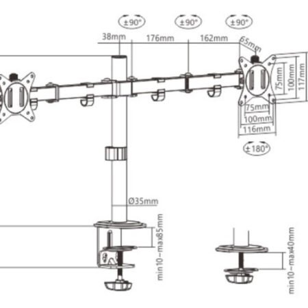 MA-D2-01 Gembird Podesivi dupli stoni drzac za monitor, tilt, 17-32 max.2x9kg (alt MA-D2-011)