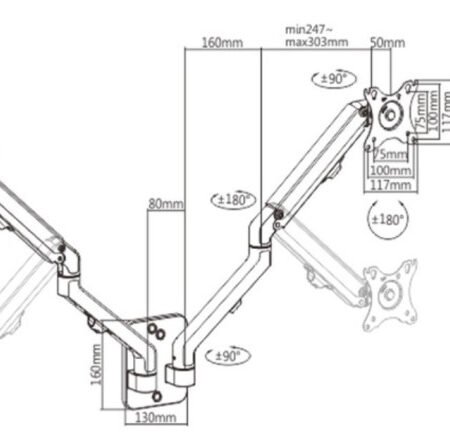 MA-WA2-01 Gembird Podesivi dupli zidni drzac za monitor,tilt, 17-27 max.2x7kg