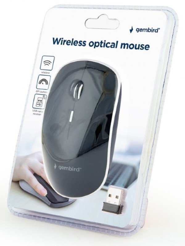 MUSW-4B-01 Gembird Bezicni mis 2,4GHz opticki USB 800-1600Dpi black 115mm, visina-30mm fok - Slika 3