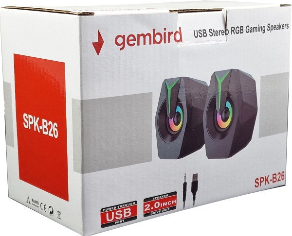 SPK-B26 * Gembird Stereo zvucnici black LED, 2.0 inch, 6W RMS (2x3W) USB pwr, volume control, 3,5mm - Slika 4