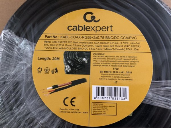 KABL-COAX-RG59+2X0.75-BNC/DC-20M gotov krimpovan kabl za video nadzor sa BNC+DC krajevima CCA 20m - Slika 2