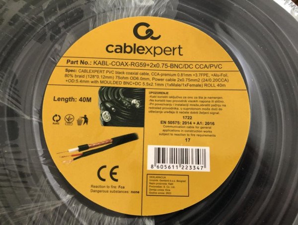KABL-COAX-RG59+2X0.75-BNC/DC-40M gotov krimpovan kabl za video nadzor sa BNC+DC krajevima CCA 40m - Slika 2