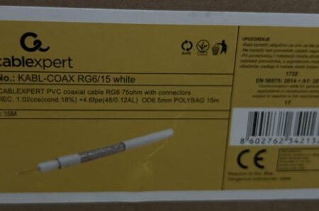 KABL-COAX-RG6/15 white (X553)** koaksialni kabl RG6 konektor F-male/IEC, conduct.18%, 6.5mm 15m(200)
