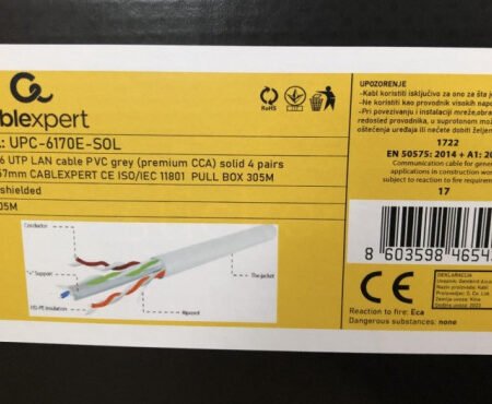UPC-6170E-SOL Gembird, UTP cat.6 Indoor solid 23AWG, 0.57mm PREMIUM CCA kotur pun presek 305m