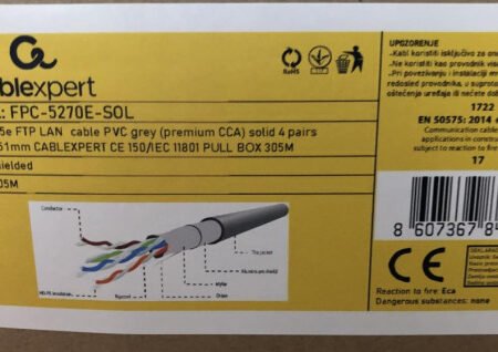 FPC-5270E-SOL Gembird, FTP cat5E Indoor, solid 24AWG, 0,51mm PREMIUM CCA kotur pun presek 305m