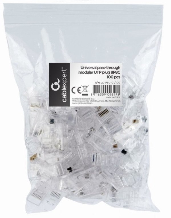 LC-PTU-01/100 Gembird Universal pass-through modular CAT5 UTP plug 8P8C, 100u pak /CENA PO PAKOVANJU - Slika 2