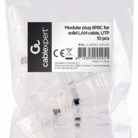 LC-8P8C-001/10  Modular plug RJ45 8P8C 30u CAT5 UTP gold plated, 10 u pakovanju / CENA PO PAKOVANJU