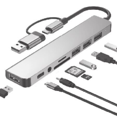 A-CM-COMBO8-06 ** Gembird USB-A + USB-C multi-port 8-in-1 USB3.0+USB2.0+SD+3.5mm+Data (759)