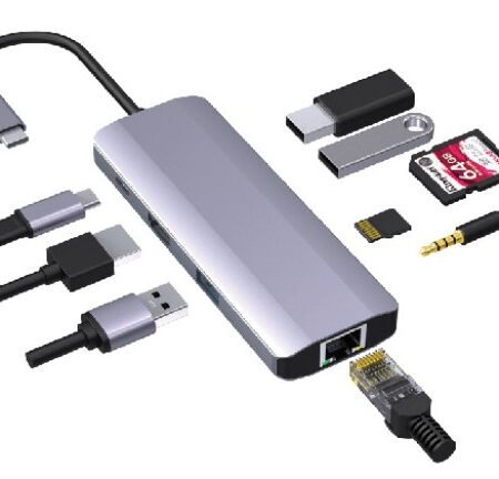 A-CM-COMBO9-06 ** Gembird USB-C 9-in-1 multi-port RJ45+USB3.0+SD+USB-C+HDMI+USB2.0+3,5mm (1359)
