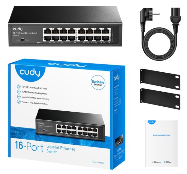Cudy GS1016 16-Port 10/100/1000M Switch,16x Gbit RJ45 port, rackmount (Alt. PFS3016-16G) - Slika 3