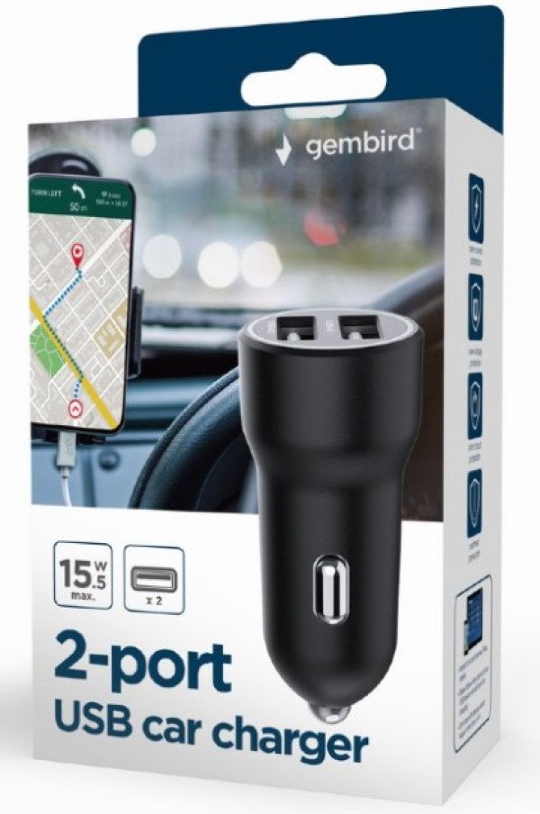 TA-UC-2A15-CAR-01 Gembird 2-port USB car charger, 3.1A, 15.5W, black - Slika 3