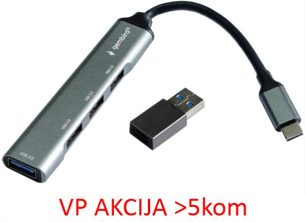 UHB-U3P4-05 ** Gembird HUB Type-C+A to 4*USB3.0 Aluminum ( 688) - Slika 2