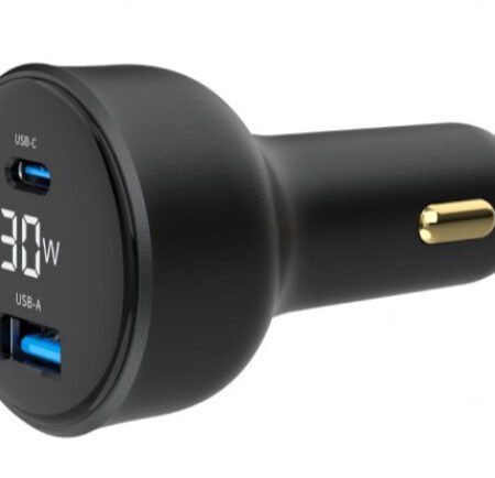 TA-UC-AC2PD30LCD-CAR-01 Gembird 2-port USB brzi punjac za auto, Type-C PD, LCD, 30W, black