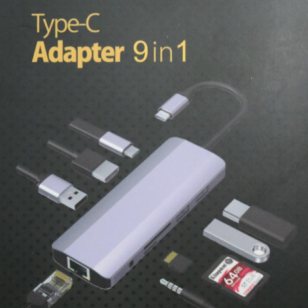 A-CM-COMBO9-03 ** Gembird USB Type-C 9in1 multi-port adapter USB-C+HUB+HDMI+PD+card+RJ45 Gbit (2159)
