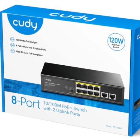 Cudy FS1010P 8-Port 10/100M PoE+ Switch, 2 Uplink 10/100M, 120W, 250m,4KV steel (Alt.PFS3009-8ET-96)