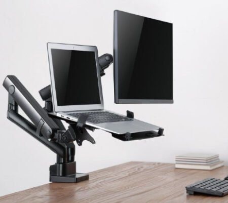 MA-DA3-02 Gembird Podesivi stoni drzac za monitor tilt, 17-32 max.2x8kg +nosac za laptop,full-motion